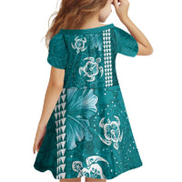 Teal Hibiscus Turle Family Matching Off Shoulder Maxi Dress and Hawaiian Shirt Hawaiian Style Tribal Tapa Pattern LT9 - Polynesian Pride