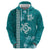 Teal Hibiscus Turle Hoodie Hawaiian Style Tribal Tapa Pattern