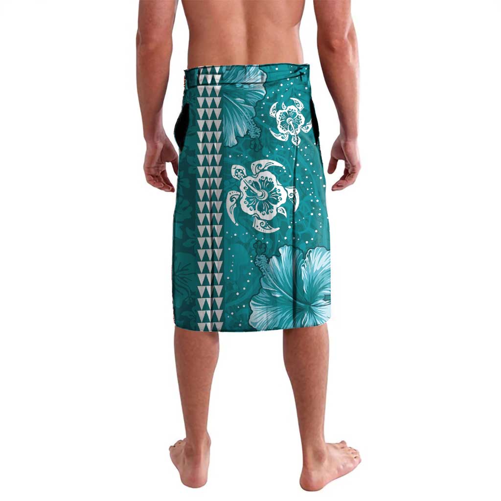 Teal Hibiscus Turle Lavalava Hawaiian Style Tribal Tapa Pattern