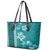 Teal Hibiscus Turle Leather Tote Bag Hawaiian Style Tribal Tapa Pattern
