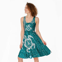 Teal Hibiscus Turle Midi Dress Hawaiian Style Tribal Tapa Pattern LT9 - Polynesian Pride