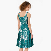 Teal Hibiscus Turle Midi Dress Hawaiian Style Tribal Tapa Pattern LT9 - Polynesian Pride
