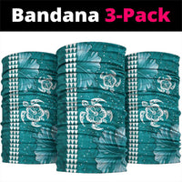 Teal Hibiscus Turle Neck Gaiter Hawaiian Style Tribal Tapa Pattern - Polynesian Pride