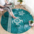 Teal Hibiscus Turle Round Carpet Hawaiian Style Tribal Tapa Pattern