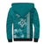 Teal Hibiscus Turle Sherpa Hoodie Hawaiian Style Tribal Tapa Pattern