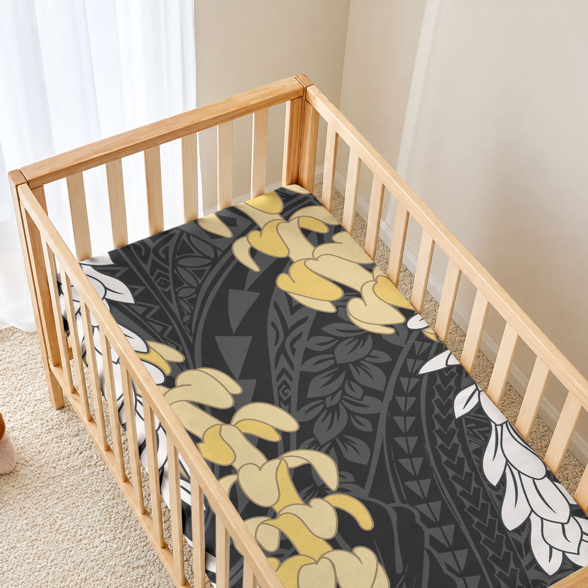Puakenikeni and Maile Lei Baby Bed Cover Black Double Strand Lei LT9 - Polynesian Pride