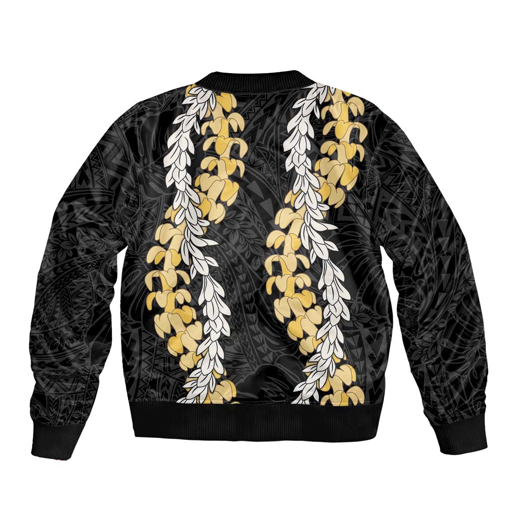 Puakenikeni and Maile Lei Bomber Jacket Black Double Strand Lei LT9 - Polynesian Pride