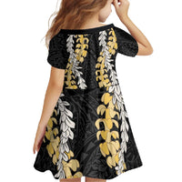 Puakenikeni and Maile Lei Family Matching Long Sleeve Bodycon Dress and Hawaiian Shirt Black Double Strand Lei LT9 - Polynesian Pride