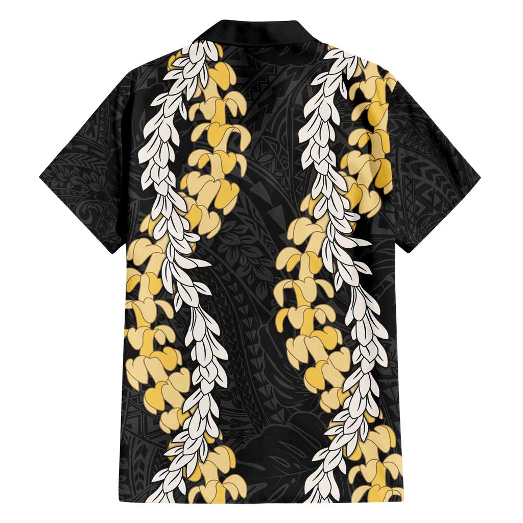 Puakenikeni and Maile Lei Family Matching Long Sleeve Bodycon Dress and Hawaiian Shirt Black Double Strand Lei LT9 - Polynesian Pride