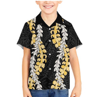 Puakenikeni and Maile Lei Family Matching Mermaid Dress and Hawaiian Shirt Black Double Strand Lei LT9 Son's Shirt Black - Polynesian Pride