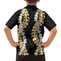 Puakenikeni and Maile Lei Family Matching Off Shoulder Maxi Dress and Hawaiian Shirt Black Double Strand Lei LT9 - Polynesian Pride