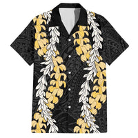 Puakenikeni and Maile Lei Family Matching Off Shoulder Maxi Dress and Hawaiian Shirt Black Double Strand Lei LT9 Dad's Shirt - Short Sleeve Black - Polynesian Pride