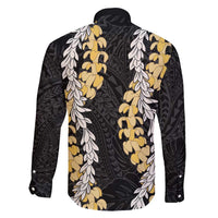 Puakenikeni and Maile Lei Family Matching Off Shoulder Maxi Dress and Hawaiian Shirt Black Double Strand Lei LT9 - Polynesian Pride
