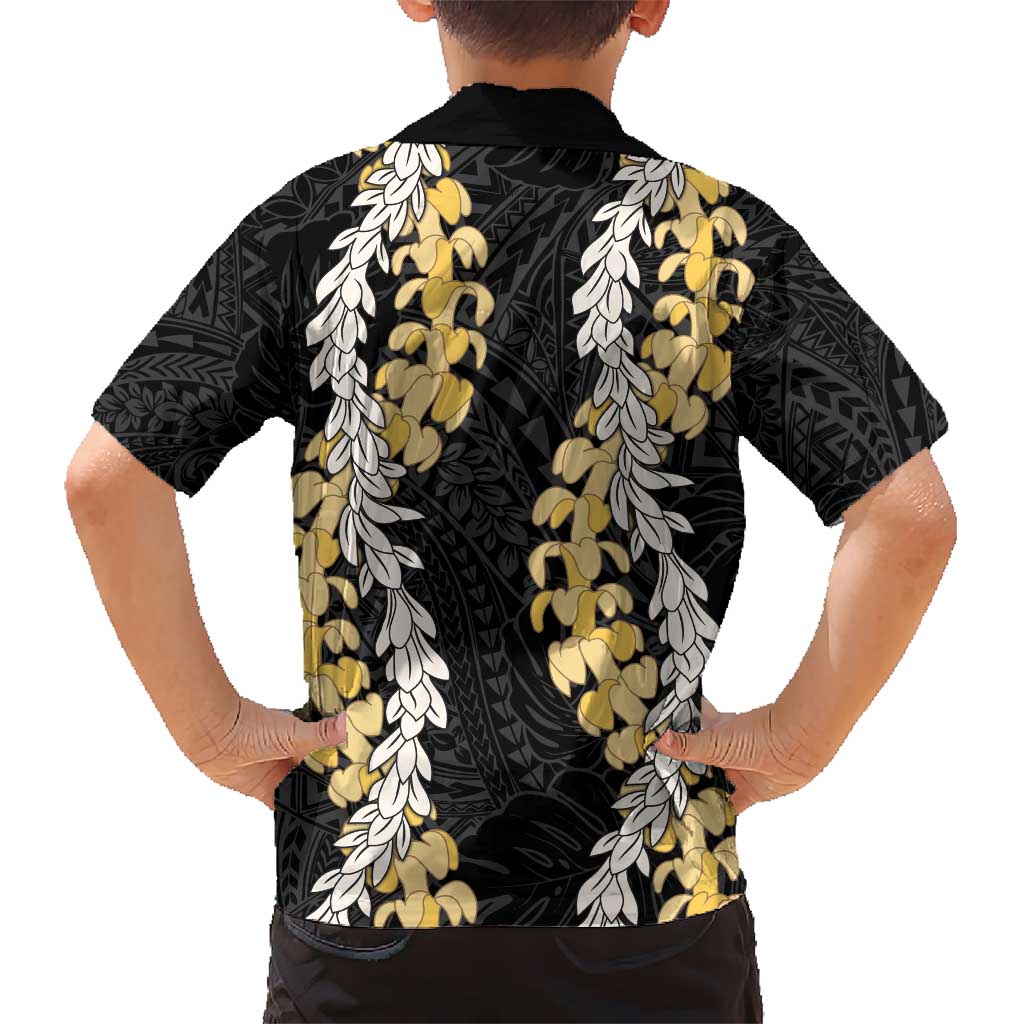 Puakenikeni and Maile Lei Hawaiian Shirt Black Double Strand Lei