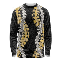 Puakenikeni and Maile Lei Long Sleeve Shirt Black Double Strand Lei