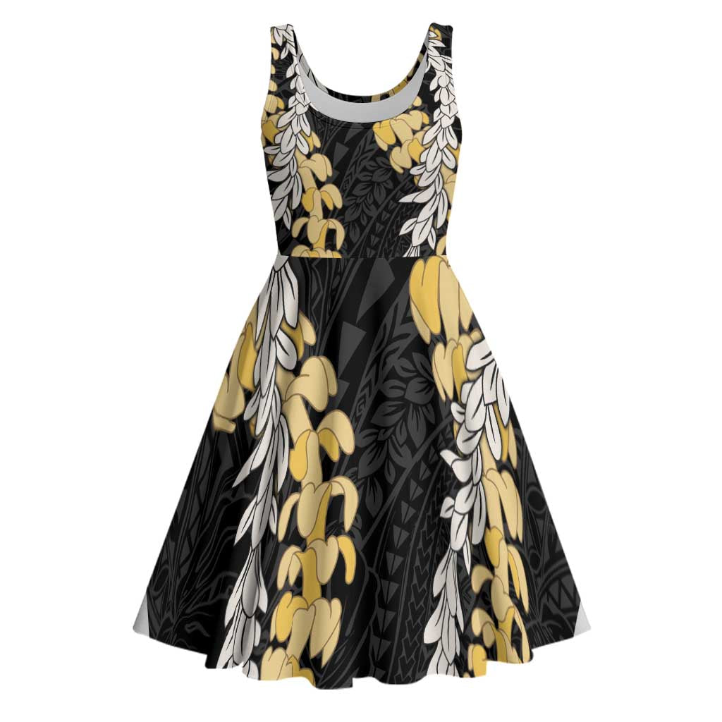 Puakenikeni and Maile Lei Midi Dress Black Double Strand Lei LT9 Black - Polynesian Pride