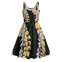 Puakenikeni and Maile Lei Midi Dress Black Double Strand Lei LT9 Black - Polynesian Pride