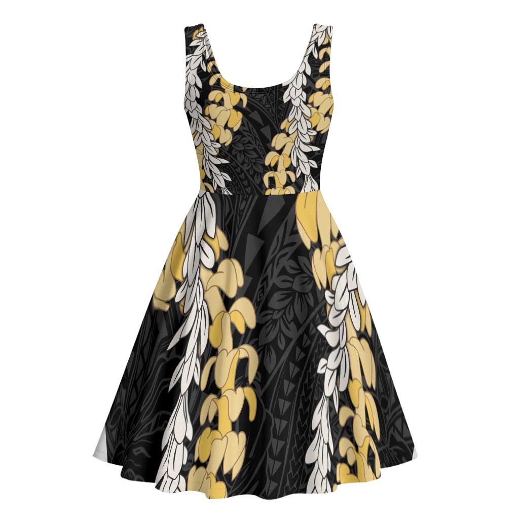 Puakenikeni and Maile Lei Midi Dress Black Double Strand Lei LT9 - Polynesian Pride