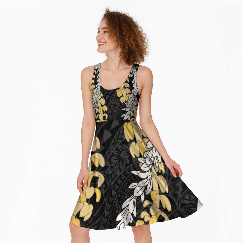 Puakenikeni and Maile Lei Midi Dress Black Double Strand Lei LT9 - Polynesian Pride