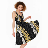 Puakenikeni and Maile Lei Midi Dress Black Double Strand Lei LT9 - Polynesian Pride