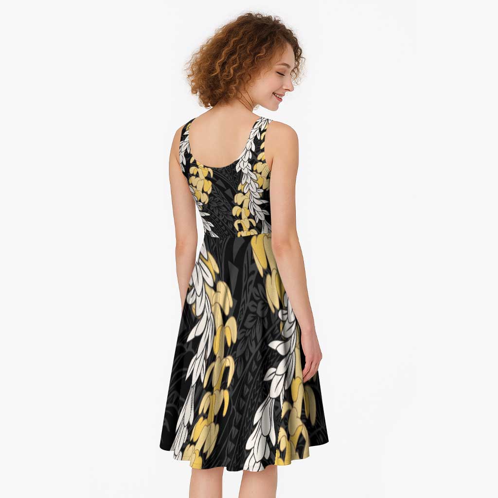 Puakenikeni and Maile Lei Midi Dress Black Double Strand Lei LT9 - Polynesian Pride