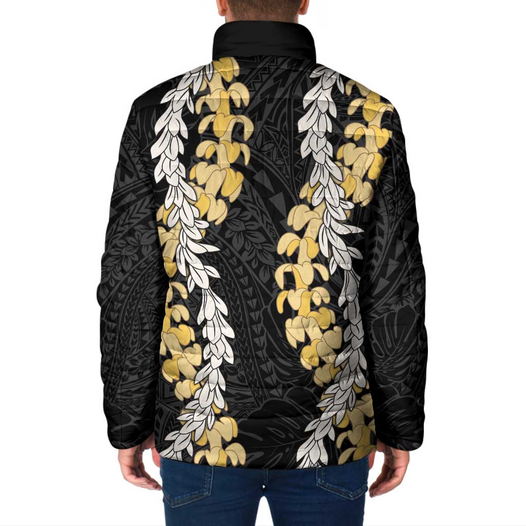 Puakenikeni and Maile Lei Padded Jacket Black Double Strand Lei - Polynesian Pride