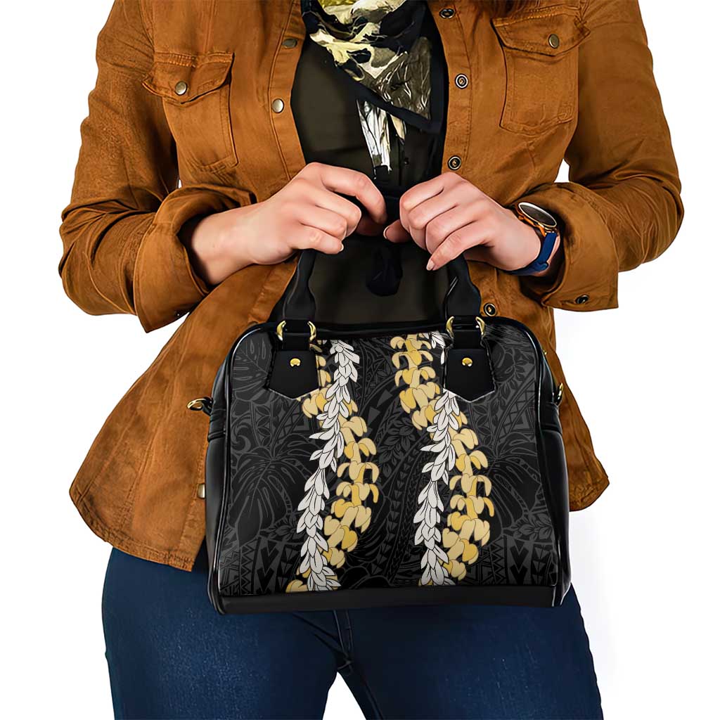 Puakenikeni and Maile Lei Shoulder Handbag Black Double Strand Lei