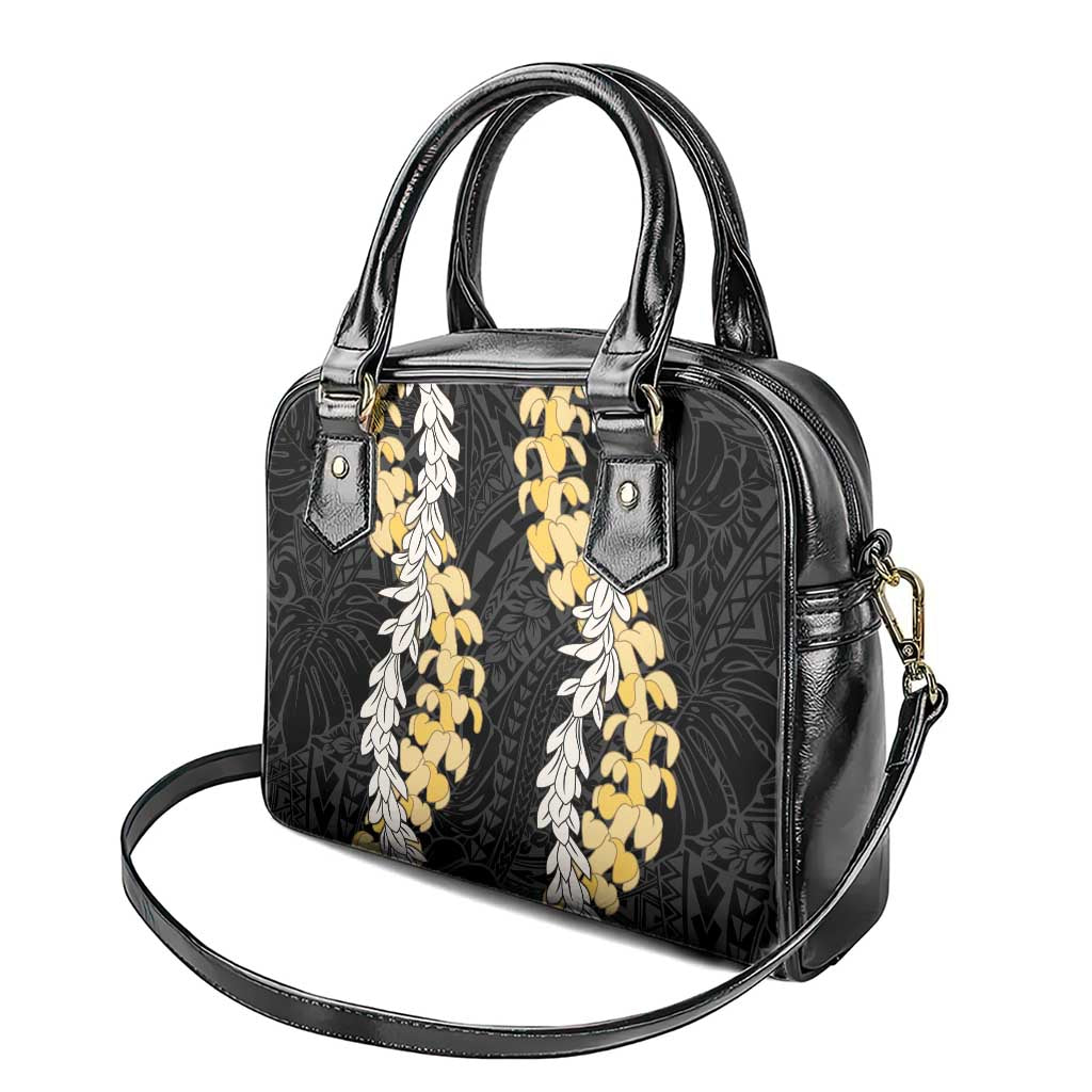 Puakenikeni and Maile Lei Shoulder Handbag Black Double Strand Lei