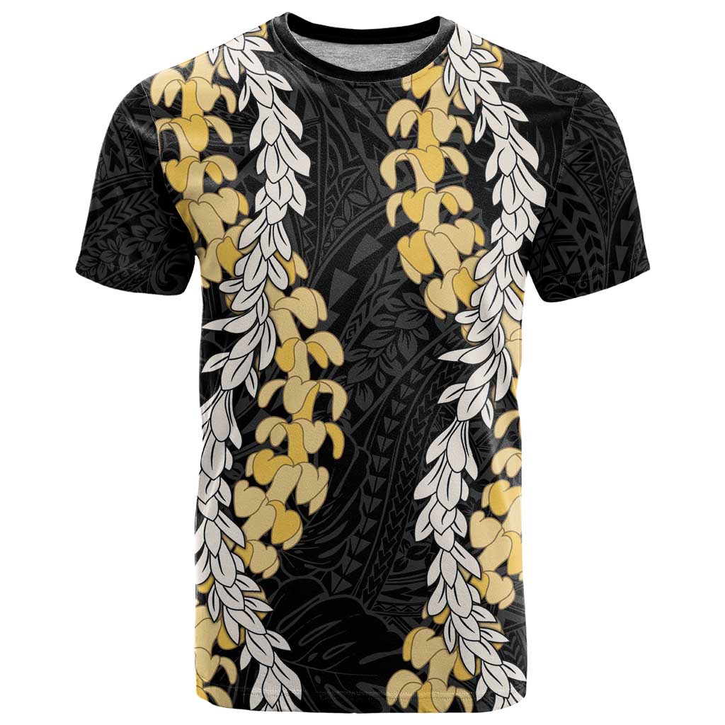 Puakenikeni and Maile Lei T Shirt Black Double Strand Lei