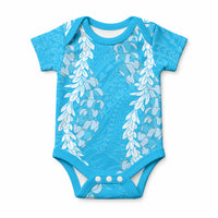 Puakenikeni and Maile Lei Baby Onesie Blue Double Strand Lei LT9 Blue - Polynesian Pride