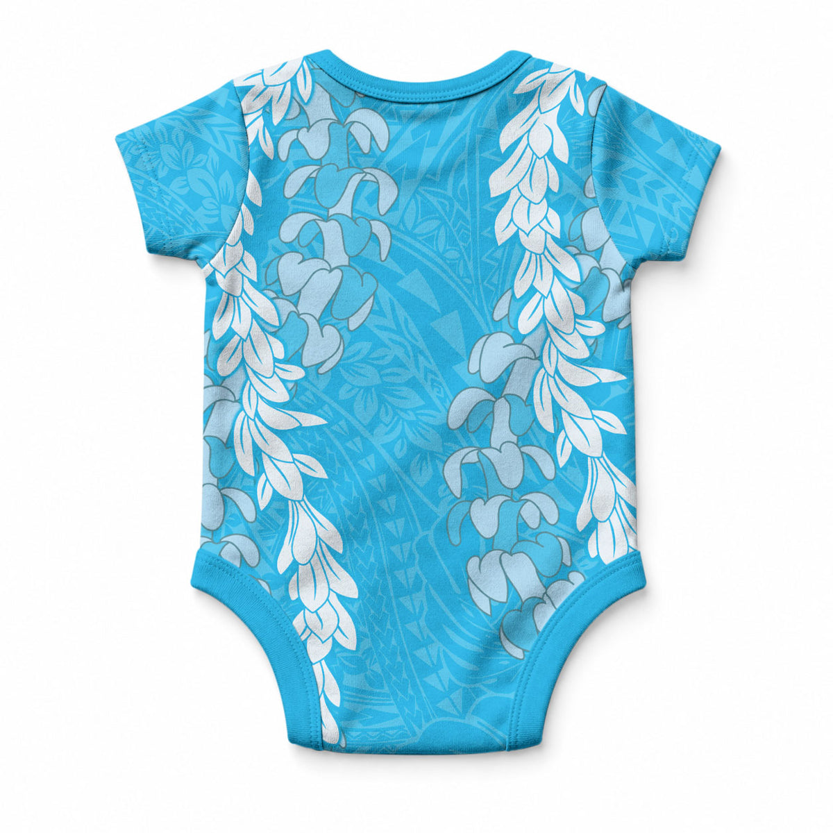Puakenikeni and Maile Lei Baby Onesie Blue Double Strand Lei LT9 - Polynesian Pride