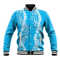 Puakenikeni and Maile Lei Baseball Jacket Blue Double Strand Lei