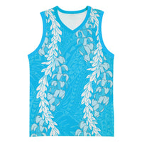 Puakenikeni and Maile Lei Basketball Jersey Blue Double Strand Lei - Polynesian Pride