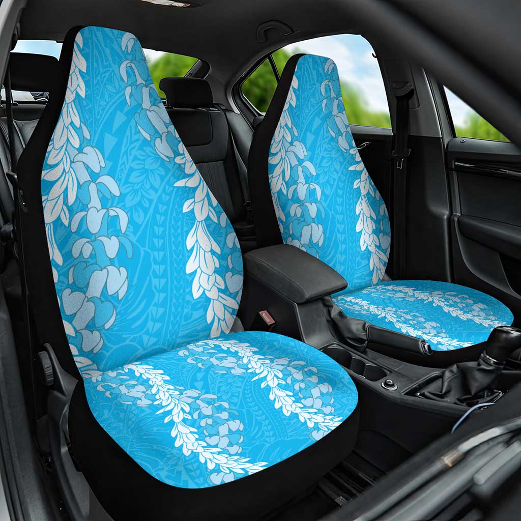 Puakenikeni and Maile Lei Car Seat Cover Blue Double Strand Lei