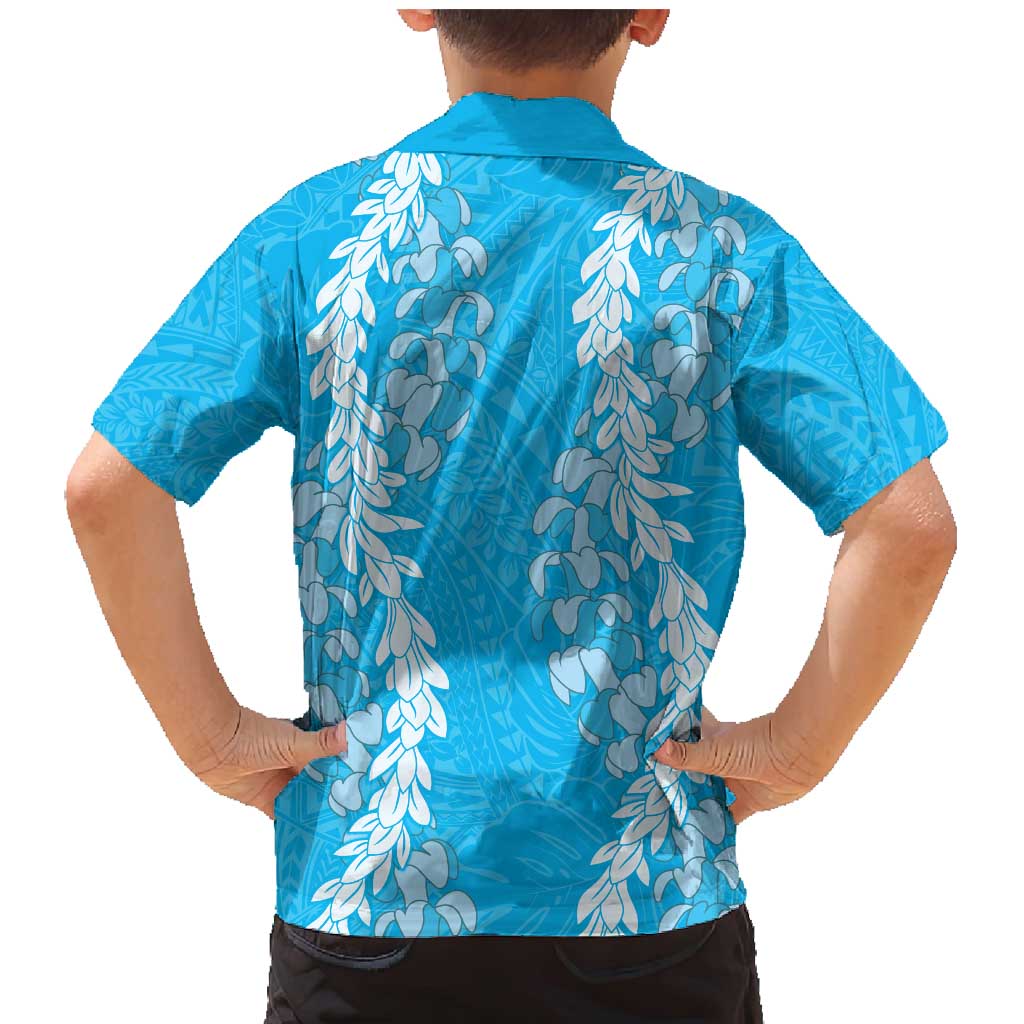Puakenikeni and Maile Lei Family Matching Mermaid Dress and Hawaiian Shirt Blue Double Strand Lei LT9 - Polynesian Pride