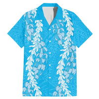 Puakenikeni and Maile Lei Family Matching Mermaid Dress and Hawaiian Shirt Blue Double Strand Lei LT9 Dad's Shirt - Short Sleeve Blue - Polynesian Pride