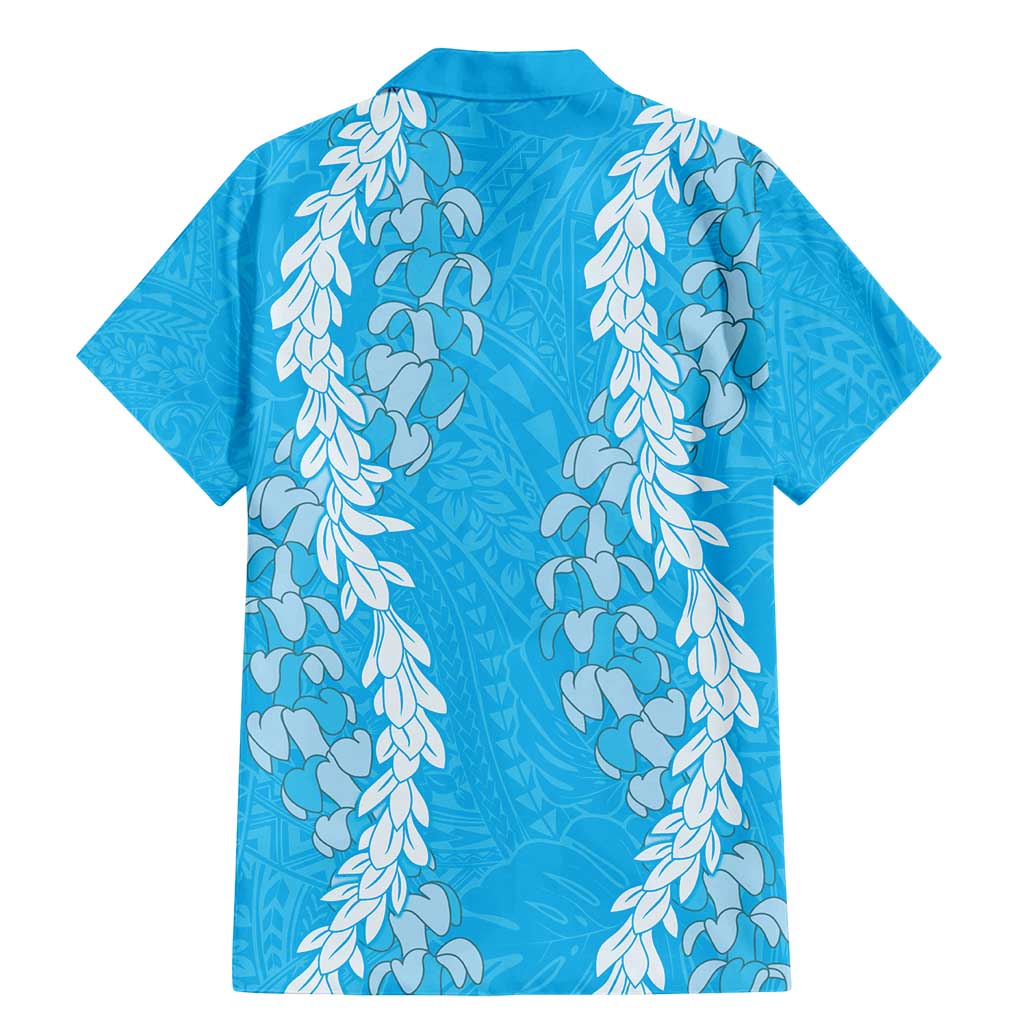 Puakenikeni and Maile Lei Family Matching Mermaid Dress and Hawaiian Shirt Blue Double Strand Lei LT9 - Polynesian Pride