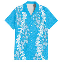 Puakenikeni and Maile Lei Family Matching Puletasi and Hawaiian Shirt Blue Double Strand Lei LT9 Dad's Shirt - Short Sleeve Blue - Polynesian Pride
