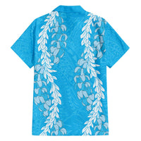 Puakenikeni and Maile Lei Family Matching Summer Maxi Dress and Hawaiian Shirt Blue Double Strand Lei LT9 - Polynesian Pride
