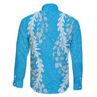 Puakenikeni and Maile Lei Family Matching Tank Maxi Dress and Hawaiian Shirt Blue Double Strand Lei LT9 - Polynesian Pride