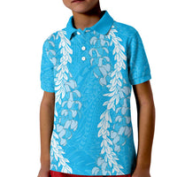 Puakenikeni and Maile Lei Kid Polo Shirt Blue Double Strand Lei
