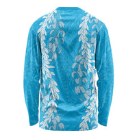 Puakenikeni and Maile Lei Long Sleeve Shirt Blue Double Strand Lei