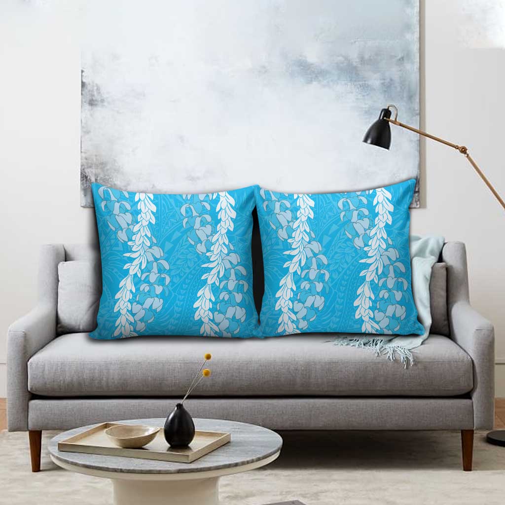 Puakenikeni and Maile Lei Pillow Cover Blue Double Strand Lei - Polynesian Pride