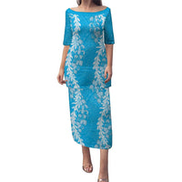 Puakenikeni and Maile Lei Puletasi Blue Double Strand Lei LT9 Long Dress Blue - Polynesian Pride