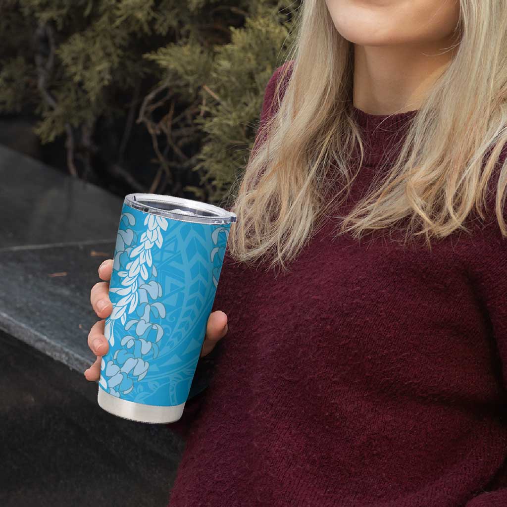 Puakenikeni and Maile Lei Tumbler Cup Blue Double Strand Lei