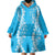 Puakenikeni and Maile Lei Wearable Blanket Hoodie Blue Double Strand Lei