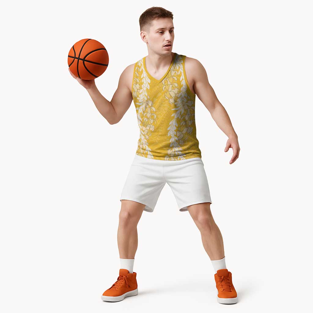 Puakenikeni and Maile Lei Basketball Jersey Gold Double Strand Lei - Polynesian Pride