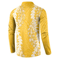 Puakenikeni and Maile Lei Button Sweatshirt Gold Double Strand Lei