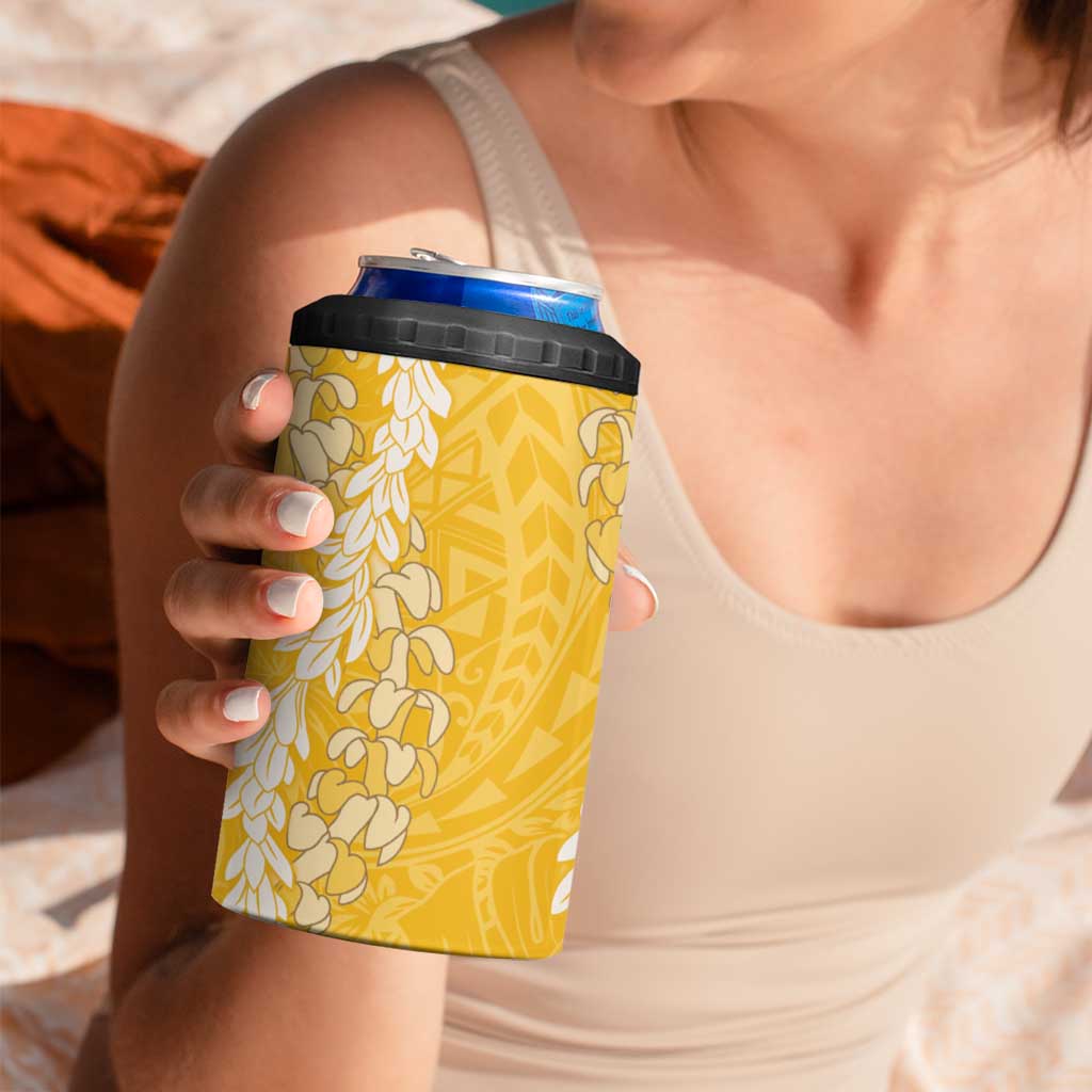 Puakenikeni and Maile Lei 4 in 1 Can Cooler Tumbler Gold Double Strand Lei