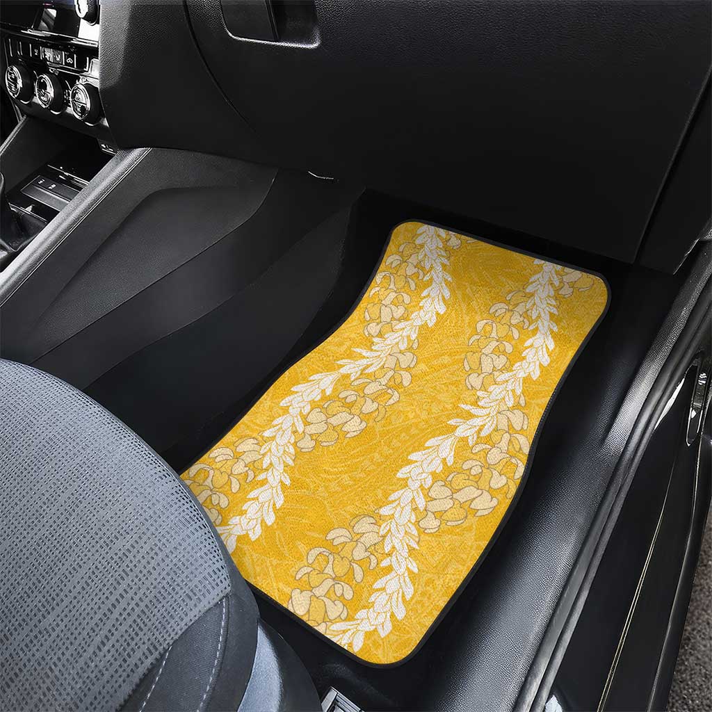 Puakenikeni and Maile Lei Car Mats Gold Double Strand Lei